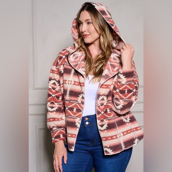 New In Womens AZTEC TRIBAL PRINT HOODED OVERSIZE FLEECE Cardigan | NEW/NWT!! - Picture 2 of 5